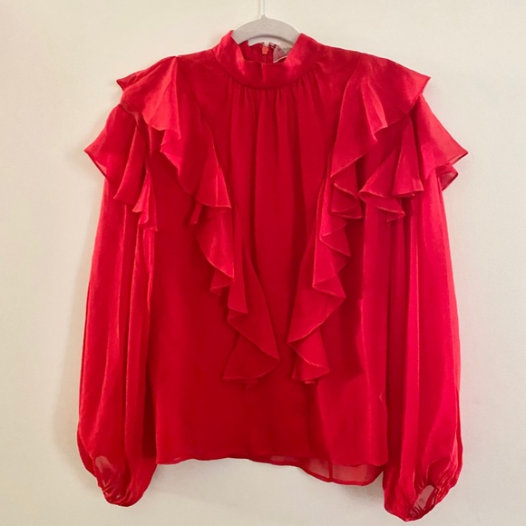 SOLD H&M x Giambattista | Red ruffled silk blouse - Picture 9 of 9